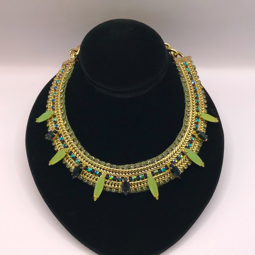 BCBG MaxAzaria Gold-Tone and Green and Blue Acrylic Statement Collar Necklace